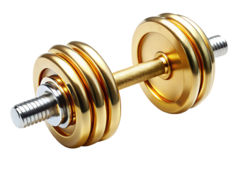 gold colored dumbbell with a silver handle  isolated on white background PNG, AI GENERATED