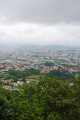 The panorama of Braga opening from Bom Jesus do Monte cathedral, Portugal                  