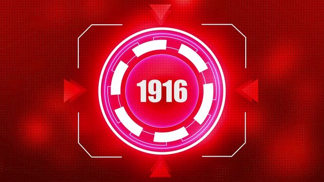 1916 neon line text. Abstract 1916 neon text animation, Glowing neon number text background . Past year technology concept on black background.