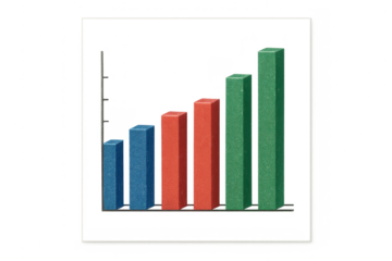 Colorful 3D bar chart graph showing progress, isolated on transparent background.