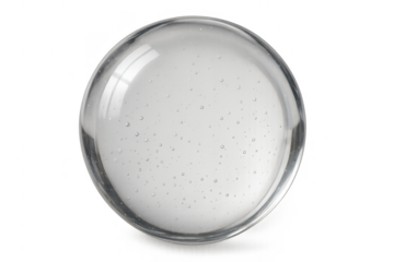 Clear glass sphere with tiny air bubbles, isolated on transparent background