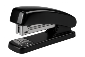 Classic black stapler, essential office supply isolated on transparent background