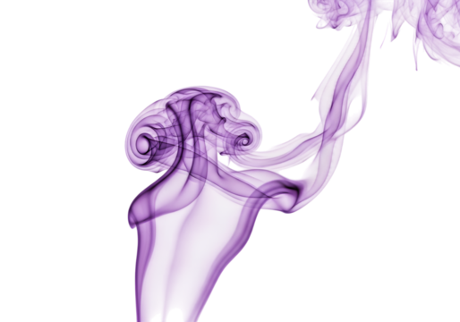 Abstract Purple Smoke Swirl Isolated on White Background Cut Out PNG.