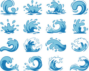 Stylized Water Splash and Wave Illustrations A Dynamic Collection of Aquatic Elements