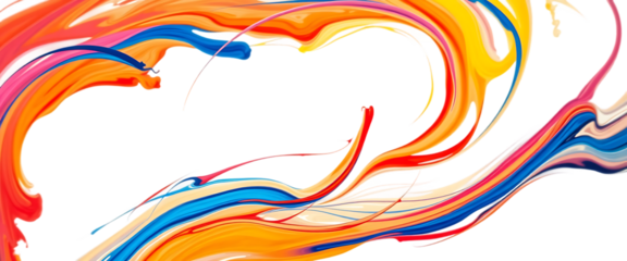 Abstract Swirling Paint Strokes in Vibrant Colors on White