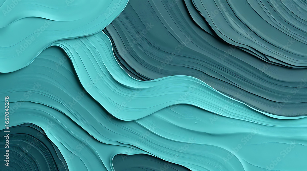 Poster abstract turquoise background with fluid shapes and wavy layers creating a modern and artistic desig