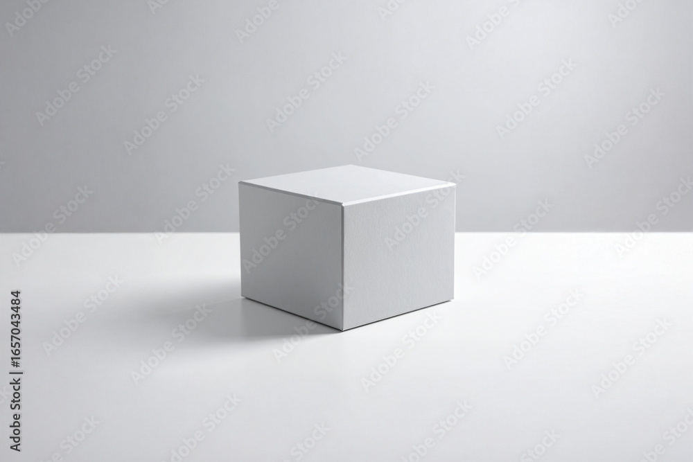Aufkleber a clean and simple image of a solid white cube resting on a seamless white surface against a soft gr