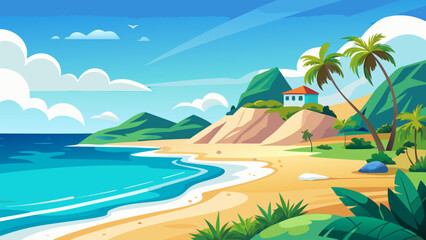 tropical beach with palm trees and sea