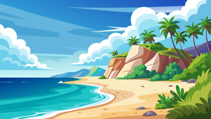tropical beach with palm trees and sea