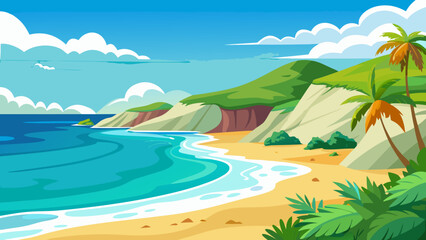 tropical beach with palm trees and sea