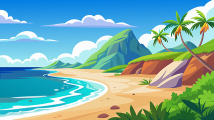 tropical beach with palm trees and sea