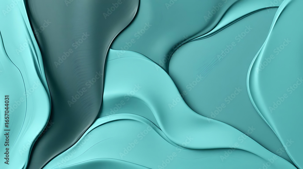 Poster abstract turquoise background with smooth wavy lines and fluid shapes creating a modern and artistic