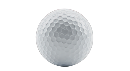White golf ball with dimples on a solid black background, centered view