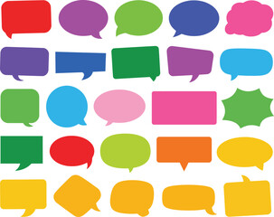 Assortment of vibrant speech bubbles and text boxes, perfect for visual communication and design needs.
