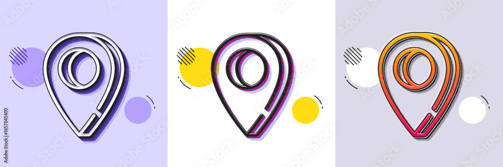 Poster pin line icon. halftone dotted pattern. gradient icon with grain shadow. map pointer sign. road loca