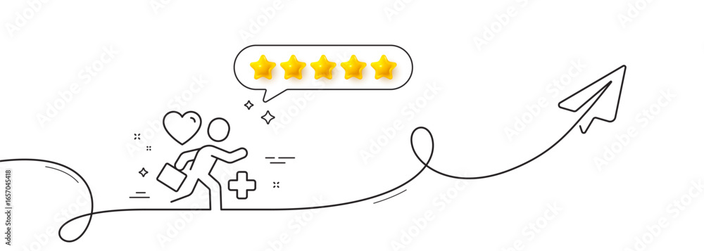 Poster patient line icon. continuous line with share plane. medical doctor sign. emergency support symbol. 