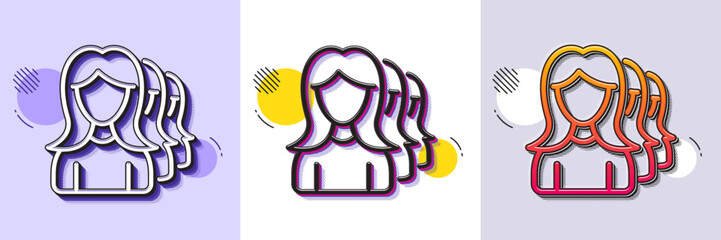 Group of Women line icon. Halftone dotted pattern. Gradient icon with grain shadow. Human communication symbol. Teamwork sign. Line women Headhunting icon. Various designs. Vector