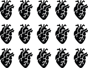Seamless Pattern Black Anatomical Hearts on White