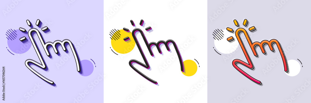 Poster hand cursor line icon. halftone dotted pattern. gradient icon with grain shadow. click action sign. 