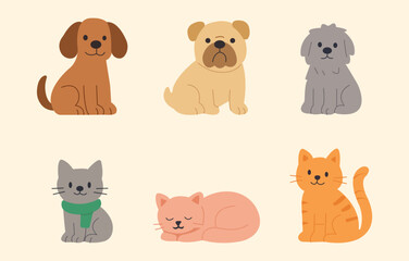 Cute Pets Illustration – Dogs and Cats Cartoon Collection