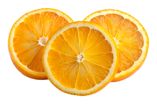 three slices of orange fruit  isolated on white background PNG,AI GENERATED