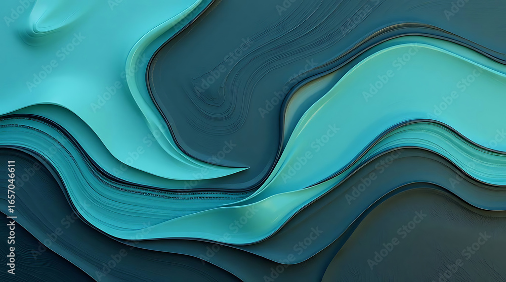 Poster dynamic abstract background with flowing turquoise and dark blue waves, perfect for adding a modern 