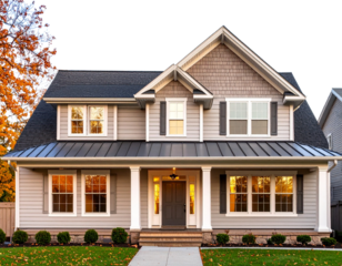 Traditional American Two-Story House with Symmetrical Design Isolated on Transparent Background