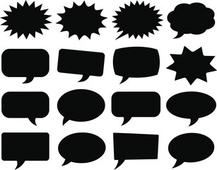 Collection of Black Speech Bubble Silhouettes Diverse Shapes and Designs on a White Background