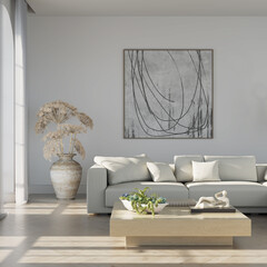 Large luxury modern bright interiors Living room mockup illustration 3D rendering image