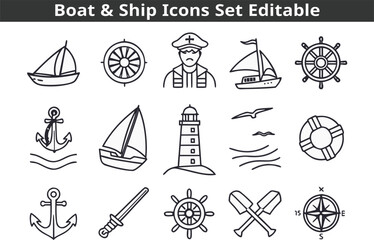 Boat & Ship icons set vector design with editable white background