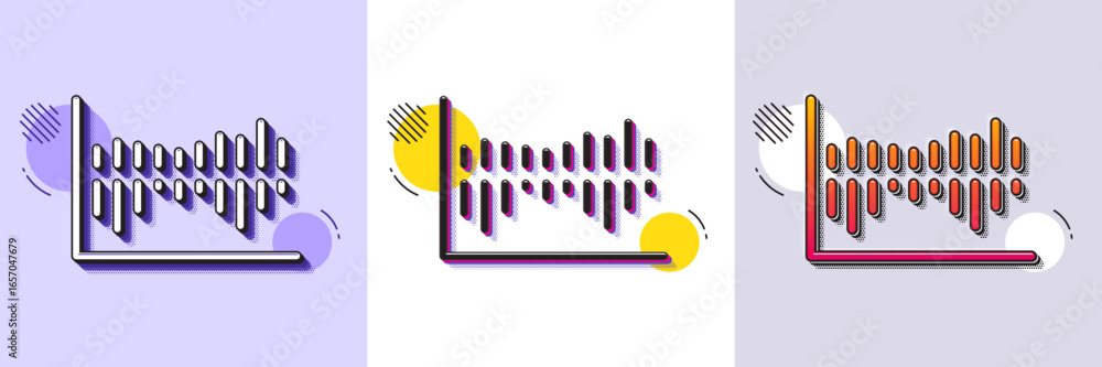Poster column chart line icon. halftone dotted pattern. gradient icon with grain shadow. financial graph si