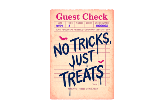 No Tricks Just Treats Guest Check Halloween Typography Clipart Sublimation Design