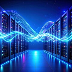 Futuristic server room with glowing network