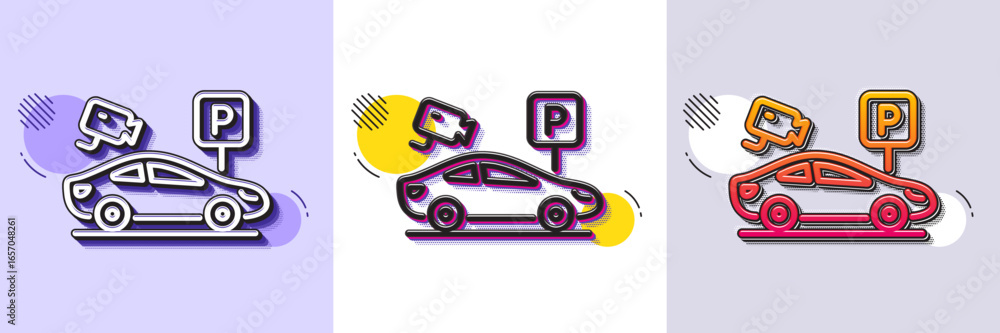 Poster parking with video monitoring line icon. halftone dotted pattern. gradient icon with grain shadow. c