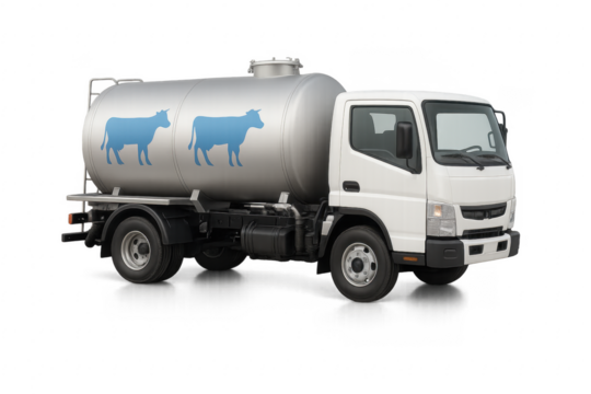 White milk tank truck transporting fresh milk isolated on transparent background