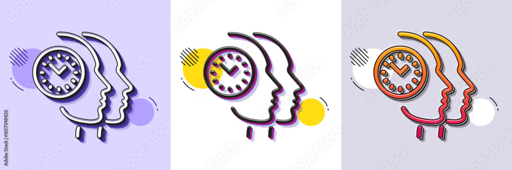 Poster time management line icon. halftone dotted pattern. gradient icon with grain shadow. clock sign. tea