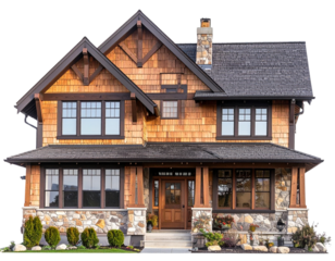 Two Story Craftsman Home with Decorative Wood Features Realistic Illustration Isolated on Transparent Background