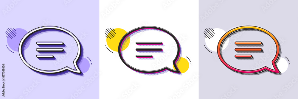 Poster chat line icon. halftone dotted pattern. gradient icon with grain shadow. speech bubble sign. commun