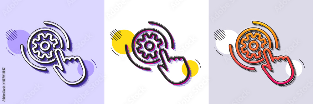 Poster cogwheel settings line icon. halftone dotted pattern. gradient icon with grain shadow. engineering t