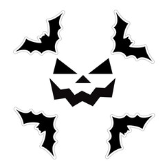 Halloween design with pumpkin and bats in black and white style  