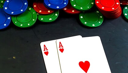 Pair of aces displayed on a poker table.