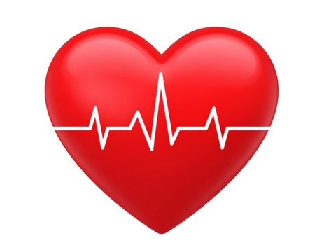 World Heart Day Icon with Heartbeat Line Isolated on Transparent Background