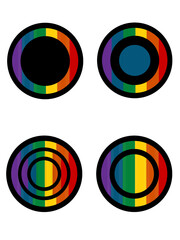 Colorful abstract circles with rainbow design and black outlines  