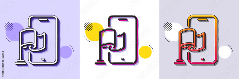 Poster location app line icon. halftone dotted pattern. gradient icon with grain shadow. goal destination s