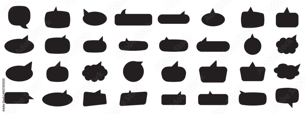 Poster Speech bubbles vector set. Talk bubble icon. Isolated design elements for text, thought, dialogue, conversation. Hand drawn doodle communication frames. Cloud, round and square and rectangular shapes