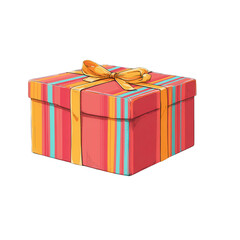 Obraz premium Colorful striped gift box with orange ribbon and bow, isolated on transparent background
