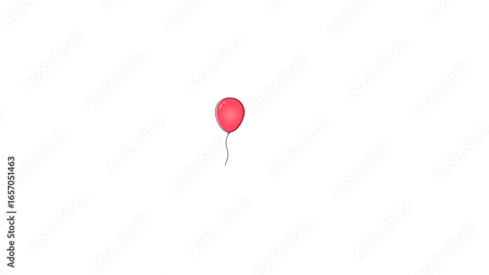 Poster minimalist 2d of a single red balloon floating upwards on transparent background. this simple, clean
