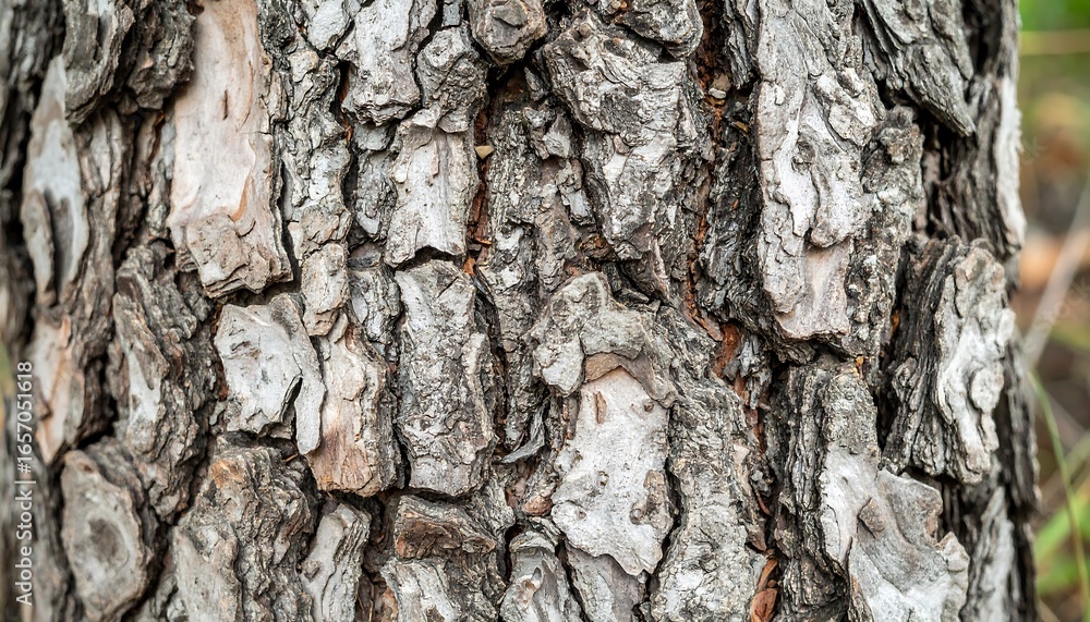 Poster close-up view of a textured tree bark, showcasing intricate patterns and various shades of gray, bro