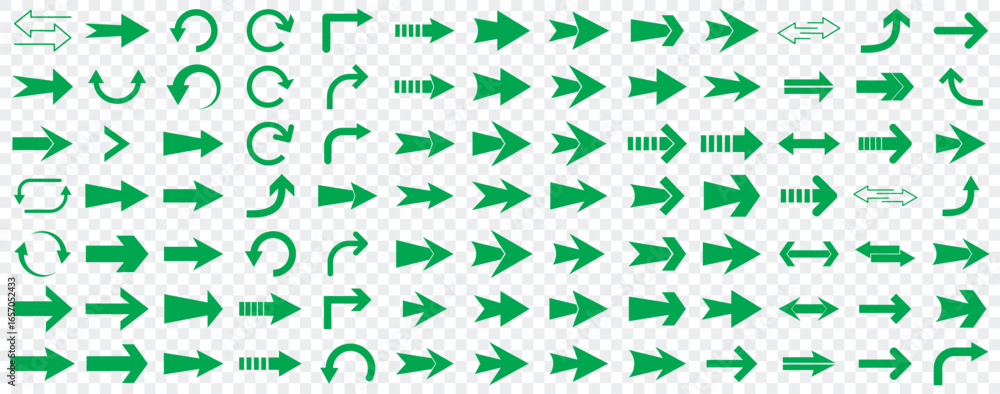 Poster arrow icon set, arrow cursor collection, green arrows icons vector set. collection of green vector a