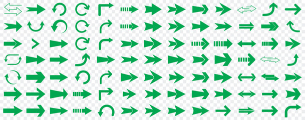 Arrow icon set, arrow cursor collection, Green arrows icons vector set. Collection of Green vector arrows. Mega set of vector arrows. Green long arrow icon. Green long arrow icon vector collection.